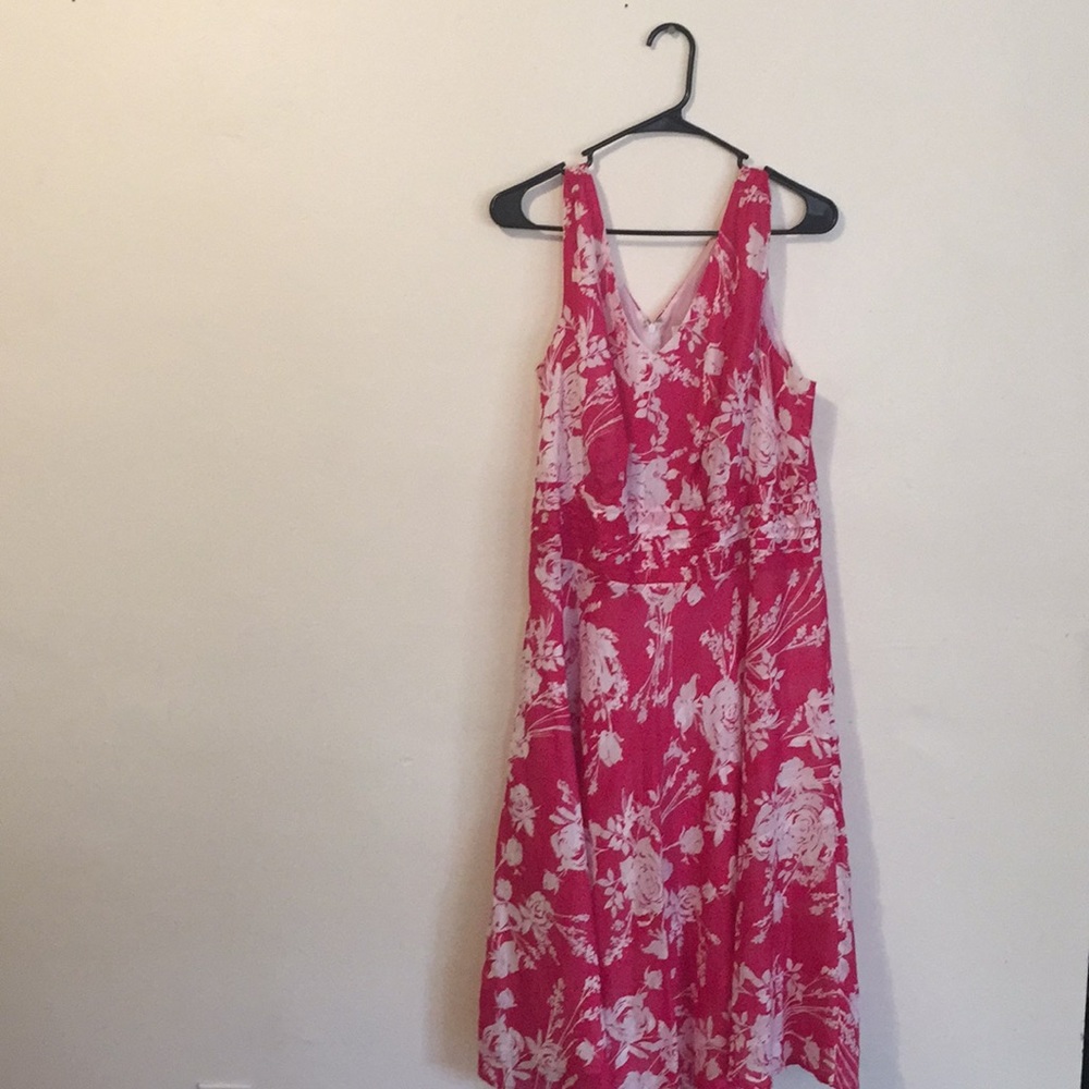 Pink and white floral sleeveless dress